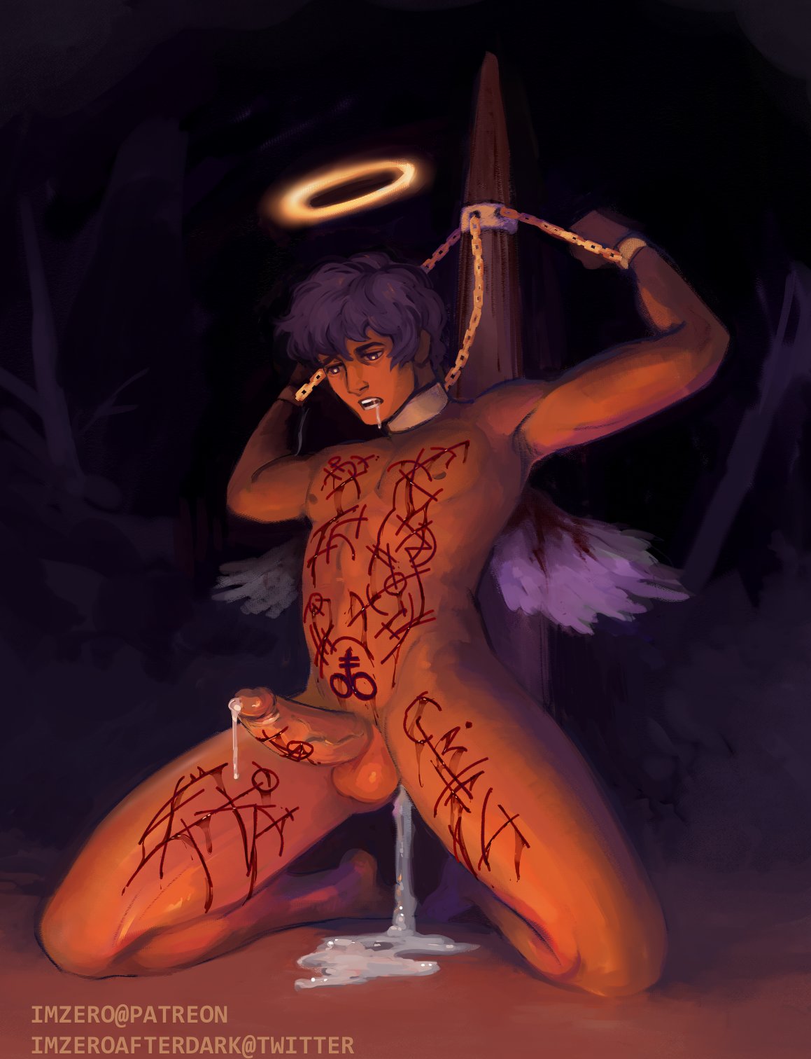 1boy abuse abused after_anal after_orgasm after_sex angel blood chained chains creampied cum cum_drip cum_in_ass cum_in_pussy cum_inside cumming cumshot cumshot_in_anus erection gay gore guro imzero male original original_character sadism