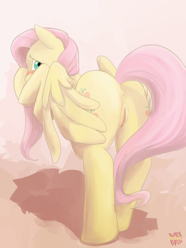 2013 anus ass blush cutie_mark equine female feral fluttershy_(mlp) friendship_is_magic fur hair horse long_hair looking_at_viewer my_little_pony norang94 pegasus pink_hair pony pussy solo standing wings yellow_fur