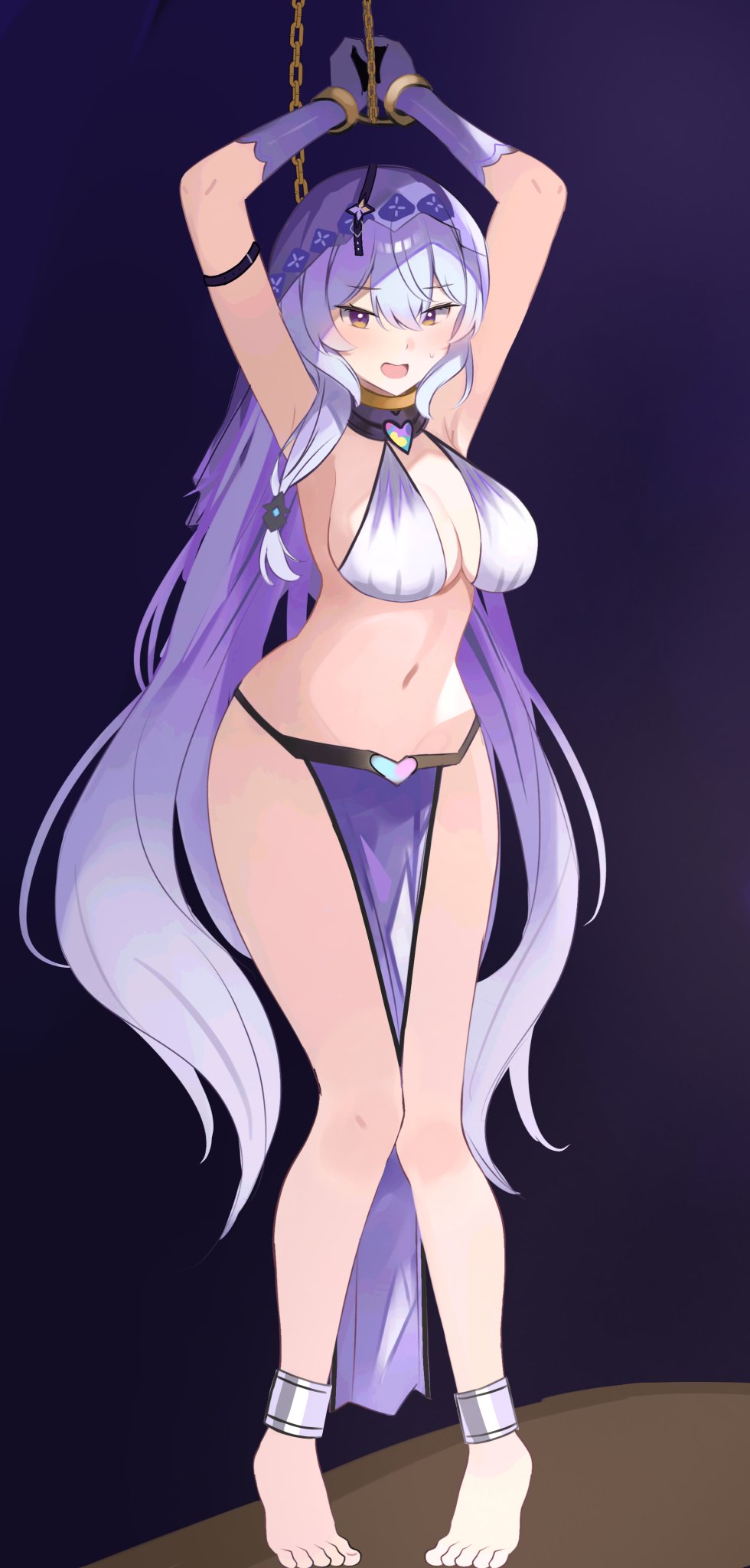 1girls, arms behind back, belly dancer, belly dancer outfit, black swan (honkai: star rail), bondage, bound, bound wrists, dancer outfit, harem girl, harem outfit, honkai: star rail, imminent rape, loincloth, seductive, slave, slave bikini, slave girl, slave outfit