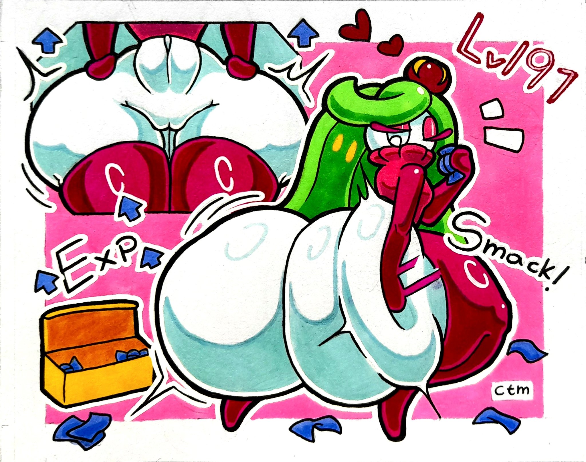 ass, ass bigger than head, ass expansion, ass focus, big ass, boots, butt expansion, candy, eating, experience points, female, fruit, fruit humanoid, green hair, hollow shine, huge ass, long boots, mouthless, mr.ctm, no mouth, plant, plant girl, plant humanoid, pokemon, pokemon (species), pokemon sm, rare candy, shiny ass, shiny clothes, shiny skin, shiny thighs, smacking ass, smacking own ass, spanking ass, spanking own ass, traditional art, traditional media, traditional media (artwork), tsareena, white skin, wide hips