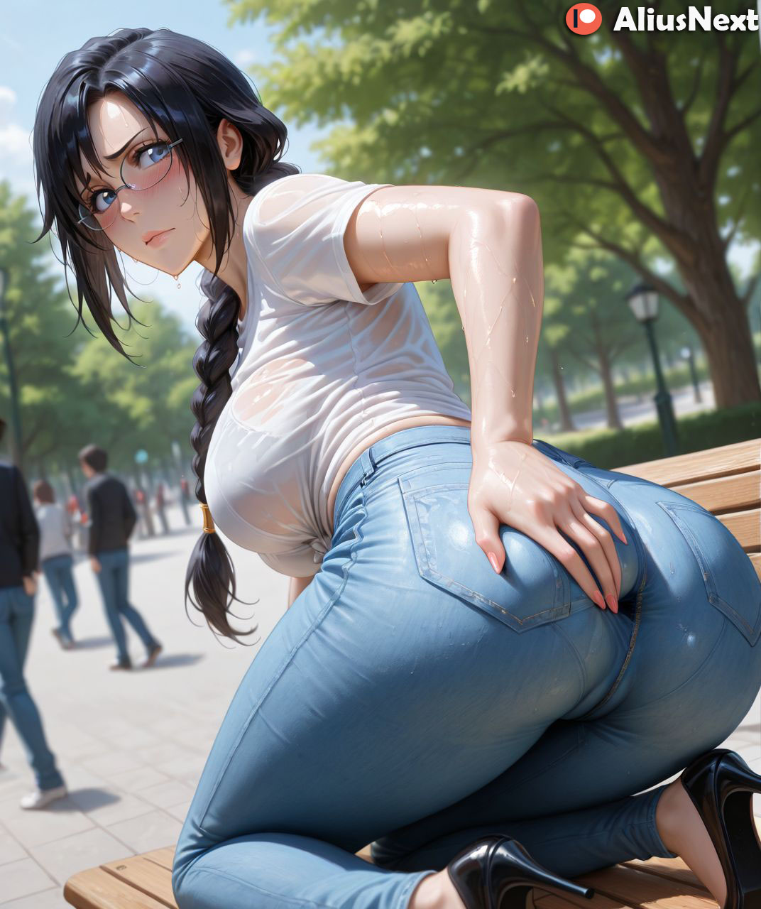 1girls, ai generated, aliusnext, ass, big ass, big breasts, black hair, bleach, bleach: the thousand-year blood war, braid, breasts, female, female only, glasses, high heels, high quality, high resolution, highres, huge ass, huge breasts, light skin, light-skinned female, lingerie, lisa yadomaru, massive ass, massive breasts, mature, mature female, patreon, sweat, sweatdrop, sweating, sweaty, sweaty body, sweaty breasts, thick, thick ass, thick hips, thick legs, thick lips, thick thighs, voluptuous, voluptuous body, voluptuous female, yadoumaru lisa