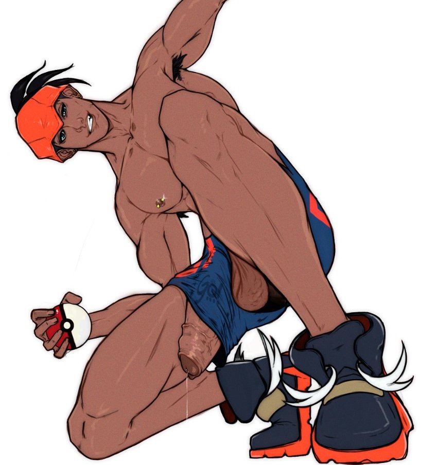 1boy, armpit, armpit hair, golewdgo, male, male only, nipple piercing, nipples, penis, penis out, pierced nipples, piercing, pokebal, pokemon, pokemon ss, raihan (pokemon), solo