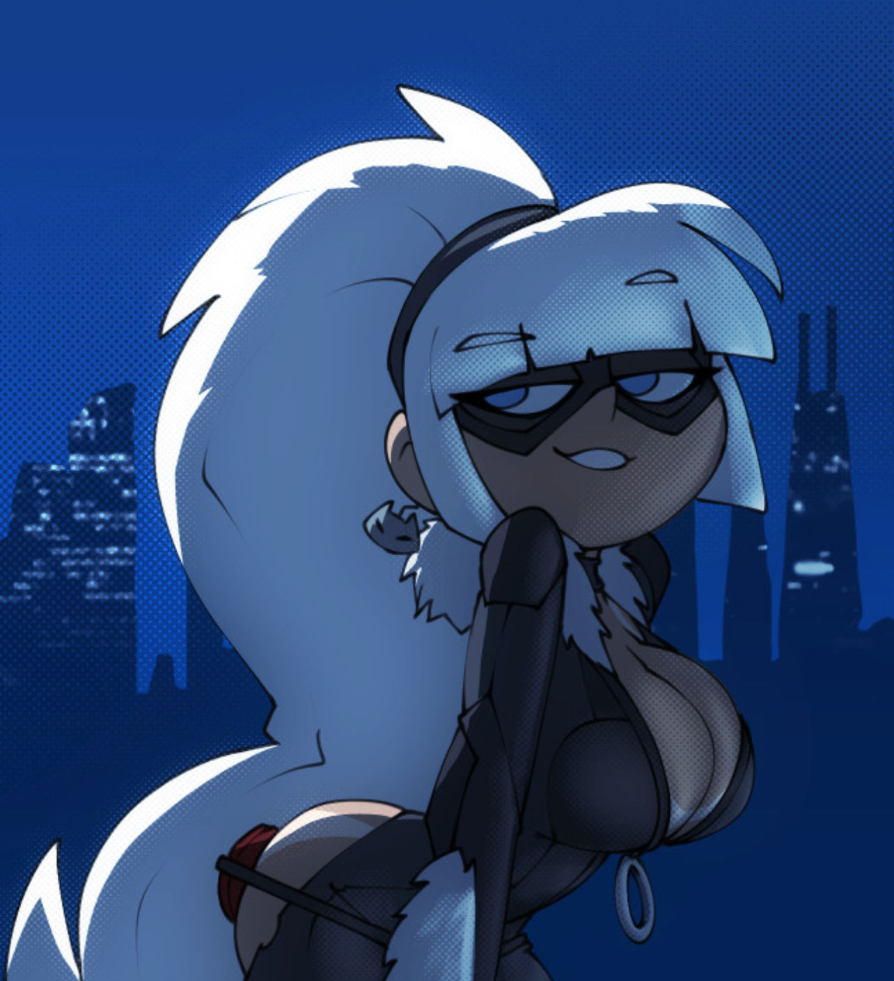 2d, 2d (artwork), ass cleavage, bigdad, black cat (cosplay), cosplay, dildo in ass, disney, female, gravity falls, half-closed eyes, marvel, marvel comics, pacifica northwest, seductive look, seductive smile, zipper down