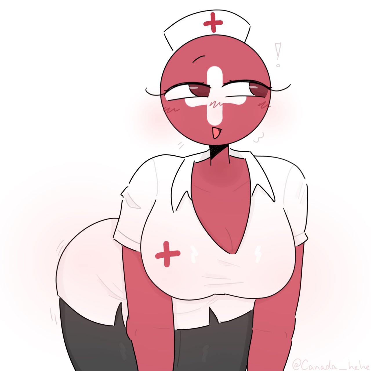 1girls, big ass, big breasts, cleavage, countryhumans, countryhumans girl, nurse uniform, red body, red skin, switzerland (countryhumans), xx.canada.xx