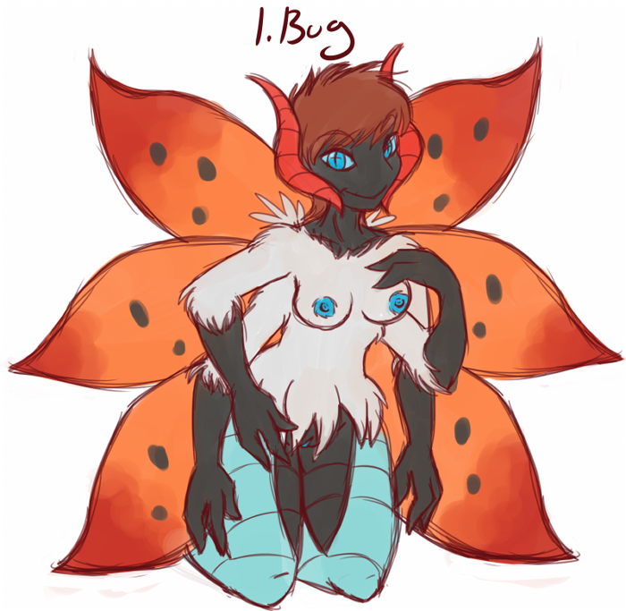 anthro arthropod blink_(artist) blue_eyes breasts female insects moth nintendo pokemon pokemorph pussy smuttonorange video_games volcarona wings