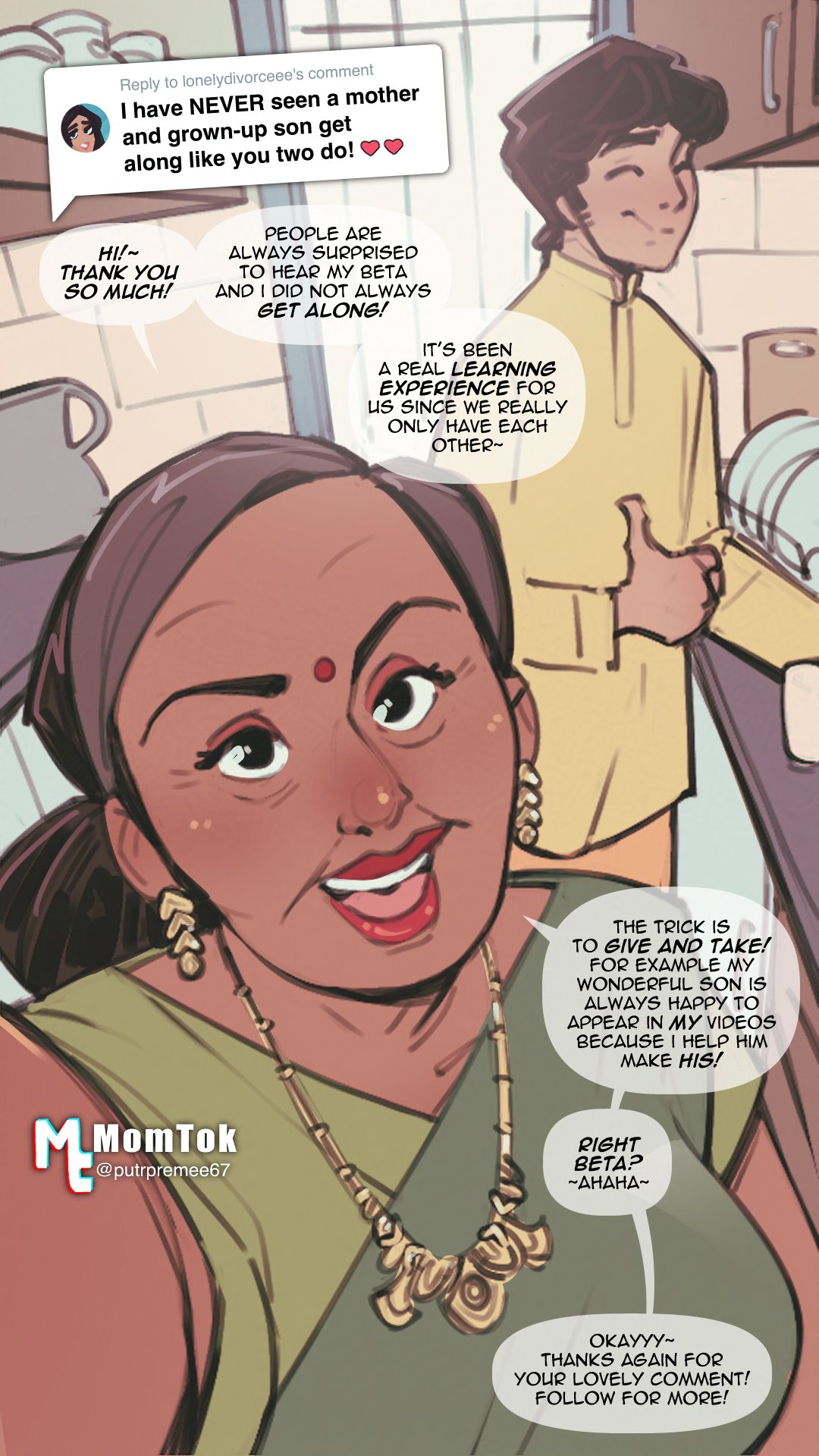 before sex, bindi, brown skin, comic, dark skin, dark-skinned female, dark-skinned male, dialogue, earrings, female, incest, indian, indian female, livestream, male, milf, mother and son, necklace, not enough milk (artist), recording, saree, taboo, tiktok, traditional clothes, vlog, wrinkles