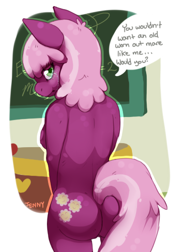 anthro anthrofied ass breasts cheerilee_(mlp) crying cutie_mark dialog earth_pony equine female female_only friendship_is_magic fur green_eyes hair horse jennyfc92 lonely looking_back my_little_pony pink_hair pony sad sideboob solo text