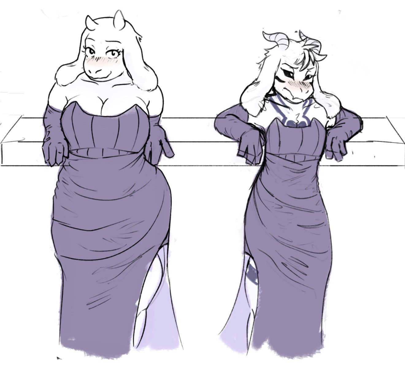 artist request, asriel dreemurr, asriel dreemurr (god form), both sexes in same situation, bunpicker, clothed, clothed female, clothed male, crossdressing, femboy, milf, mother and son, outfit, presenting, suggestive clothes, toriel, undertale