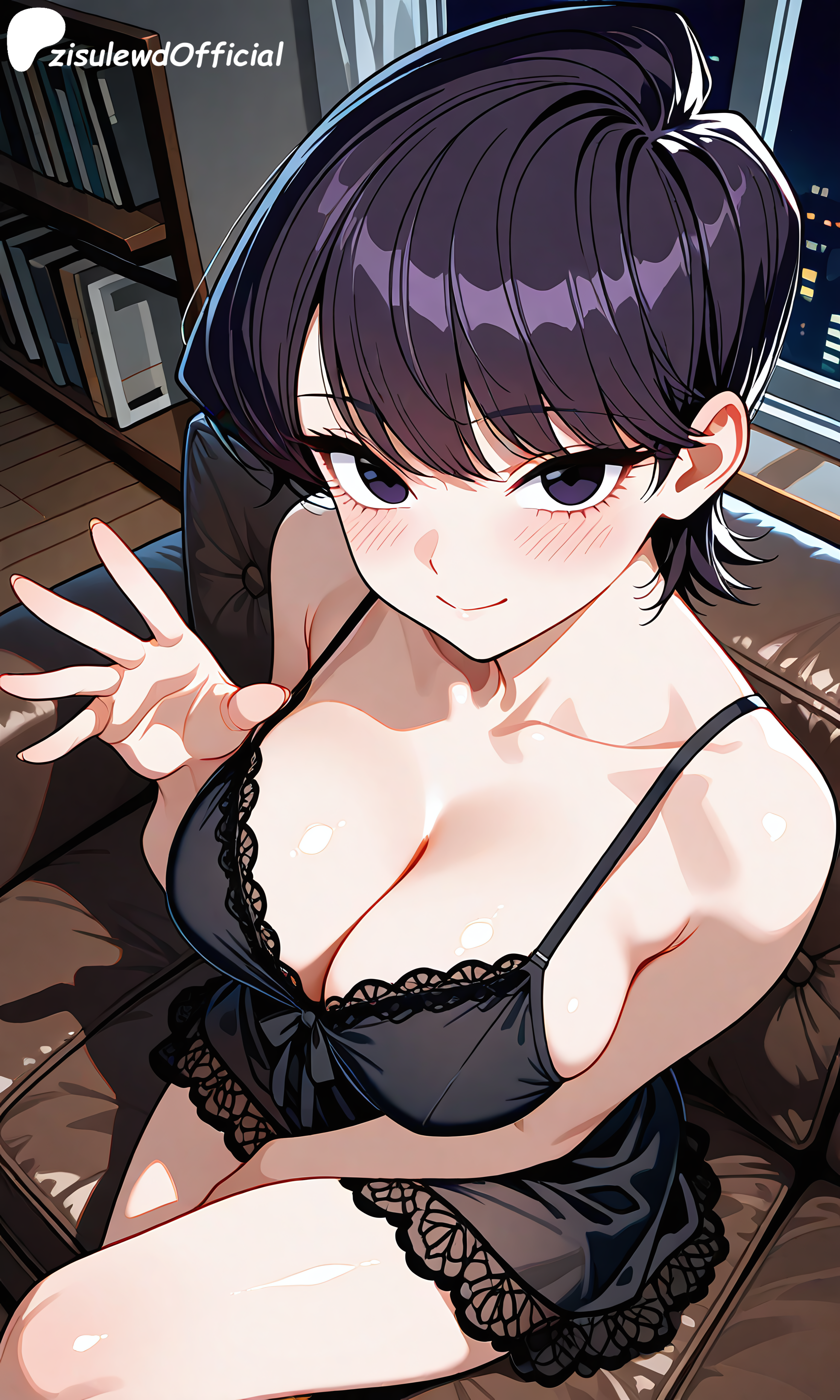 ai generated, babydoll, blush, breasts, female, komi shuuko, komi-san wa komyushou desu, large breasts, milf, mother, smile, thighs