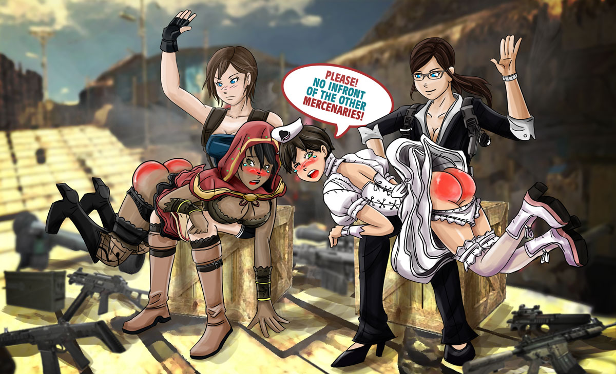 4girls, ass, claire redfield, dark skin, dark-skinned female, female, female only, hood, human, jill valentine, jill valentine (julia voth), lolo asd, multiple females, multiple girls, rebecca chambers, resident evil, resident evil 5, sheva alomar, short hair, spanking, tubetop, yuri