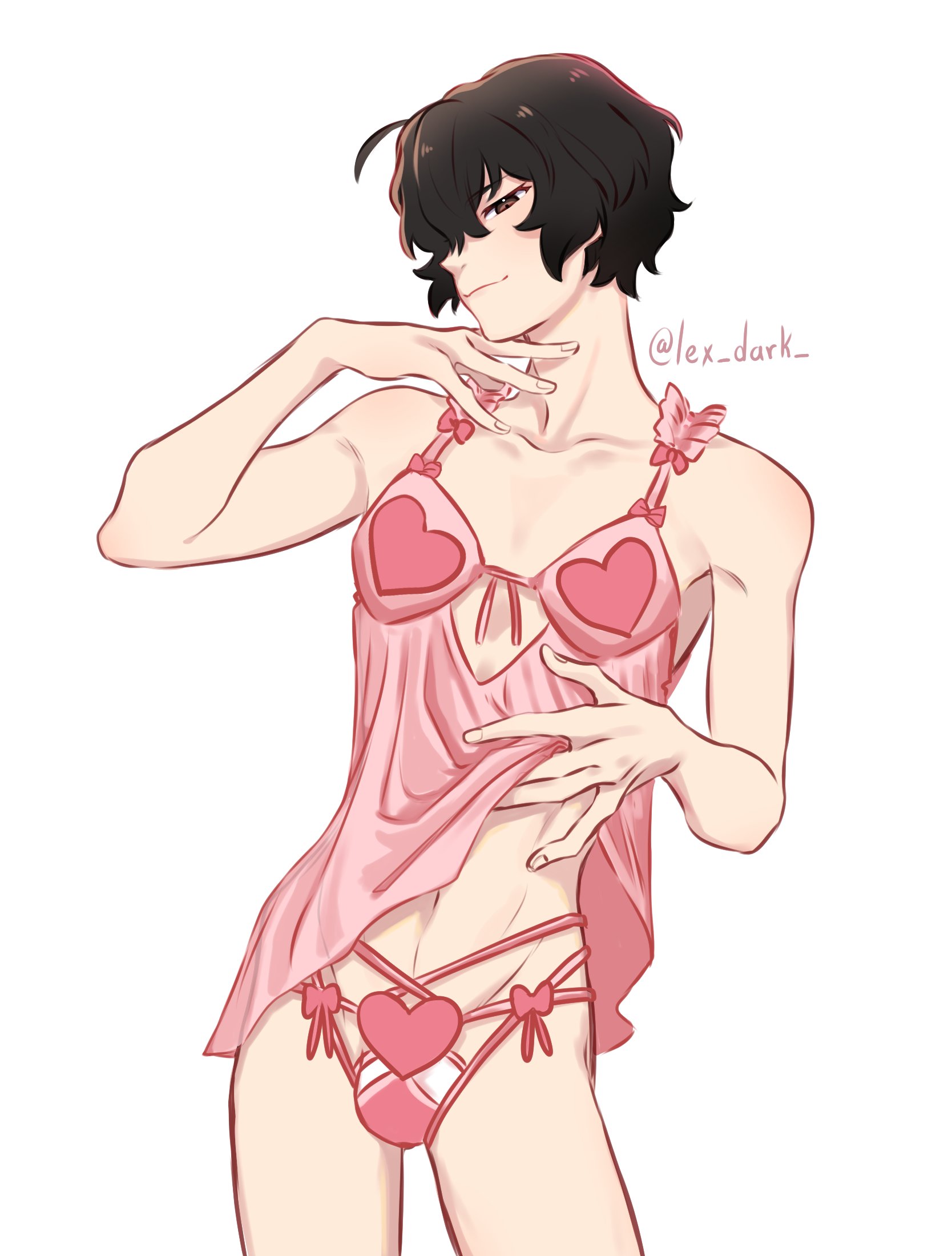 1boy, 1male, brown eyes, brown hair, bungo stray dogs, bungou stray dogs, dazai osamu, lex dark, male, male only, osamu dazai, sexy, simple background, skinny, skinny male, smirk, smirking, thighs