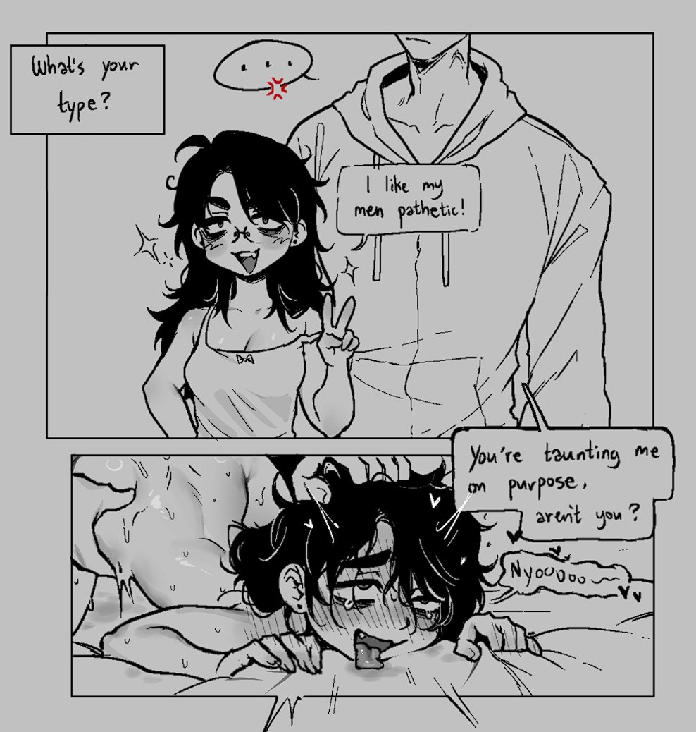 1boy, 1girls, 2025, 2d, arched back, ass, ass up, brat, brat taming, bratty, bratty correction, bratty submissive, broad shoulders, comic, dialogue, dominant male, english text, female, femsub, glasses, grabbing from behind, hand on head, human, instant loss, instant loss 2koma, line art, looking pleasured, male, maledom, marblechii, original, original character, peace sign, penetration, sex, straight, tagme, taunting, teasing, text, tongue, tongue out, twitter link