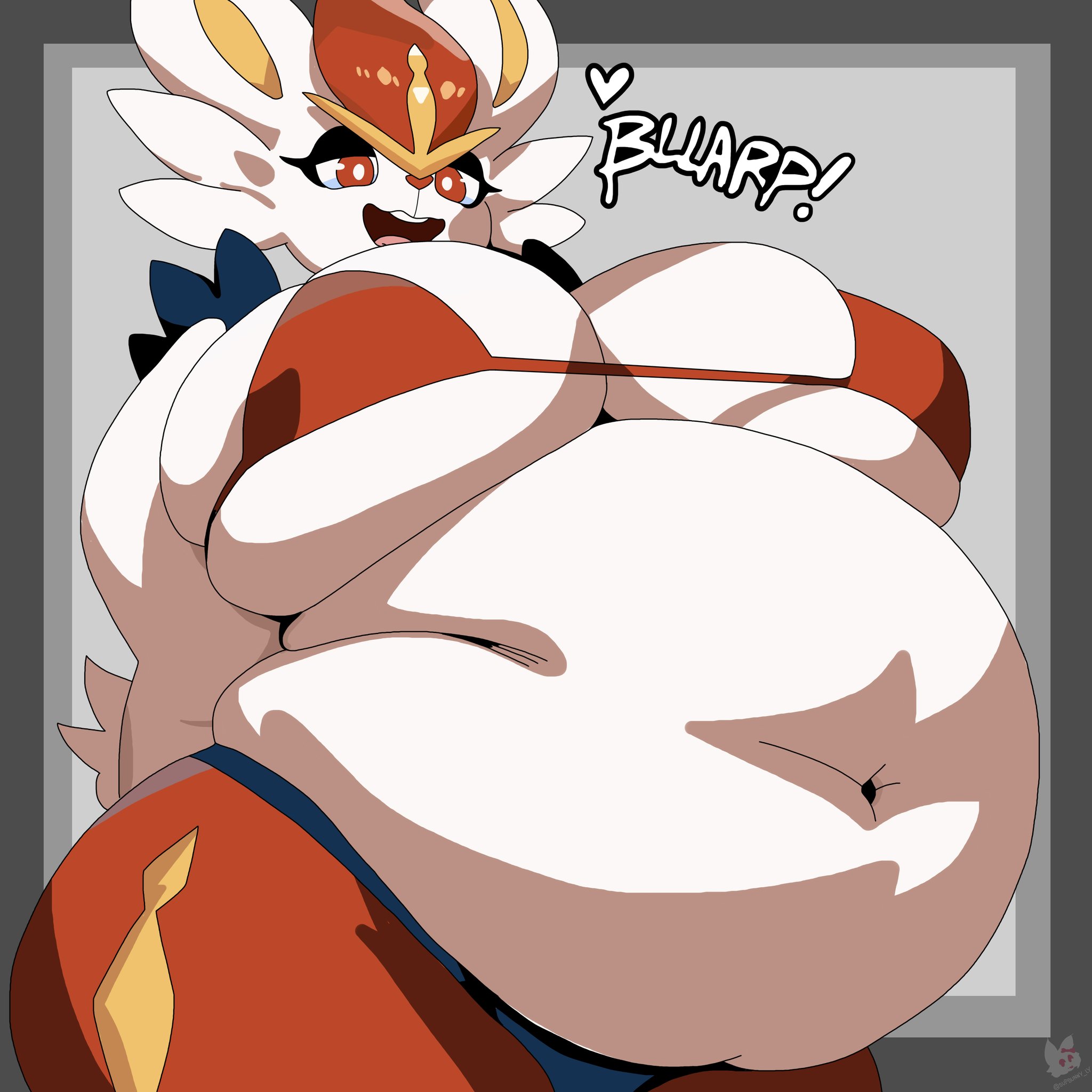 1girls, anthro, bbw, bedroom eyes, belly overhang, big belly, big breasts, bikini, bikini top, breasts, bunny, burping, chubby, cinderace, cleavage, eyelashes, fat, fat arms, fat female, fat folds, fatfur, female, female only, furry, game freak, half-closed eyes, head tuft, heart symbol, huge breasts, innie belly button, innie navel, lagomorph, love handles, mascara, midriff, muffin top, navel, nintendo, onomatopoeia, overweight, pants, pokemon, pokemon (species), pork chop, rabbit, red eyes, segmented stomach, solo, supbunny ly, tagme, thick thighs, white fur, wide hips, yapbunny