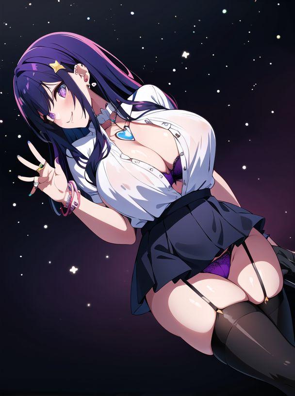 1girls ai_generated aqua051 arms_up big_breasts blush bra bracelet breasts clothed clothing confident earrings female female_focus female_only fingernails gyaru hoshino_ai huge_breasts large_breasts legwear long_hair open_clothes open_smile oshi_no_ko panties purple_eyes purple_hair rock schoolgirl slutty_clothing smile smiling smiling_at_viewer solo solo_focus standing teenage_girl teenager teeth thick_thighs thighs underwear uniform white_body young young_female