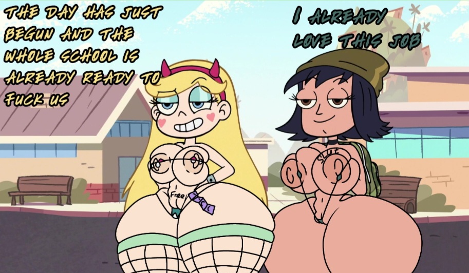 condom english_text huge_ass huge_breasts micro_bikini prostitution public slutty_clothing star_butterfly star_vs_the_forces_of_evil text useless_clothing