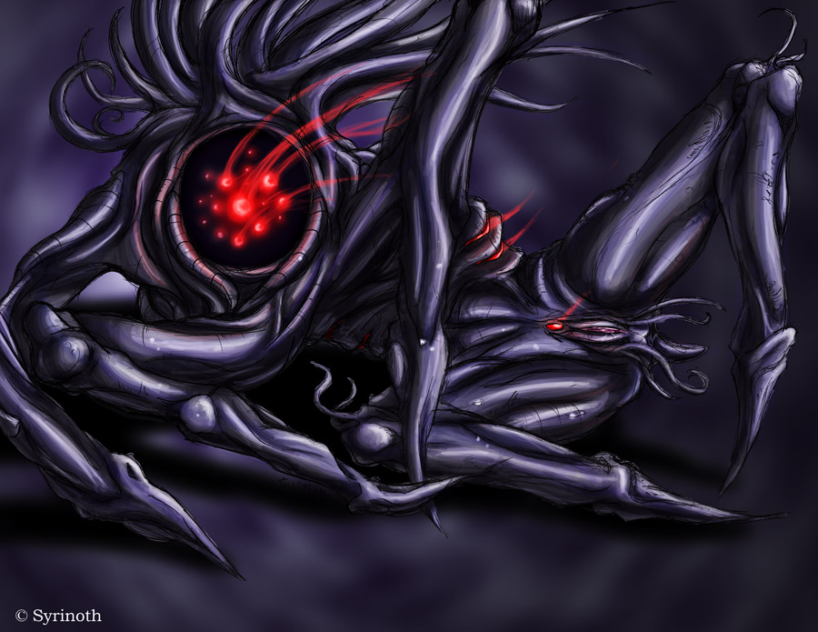 alien bioluminescence compound_eyes female glowing glowing_eyes ing_(metroid) metroid monster multi_leg multi_limb no_humans pussy red_eyes solo syrinoth