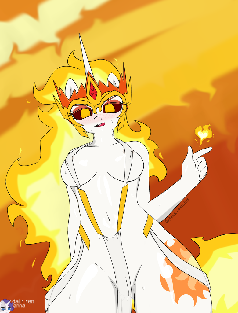 1girls anna-morality breasts cutie_mark daybreaker_(mlp) female fire friendship_is_magic horn looking_at_viewer my_little_pony nudity princess_celestia_(mlp) rarity_(mlp) solo solo_female