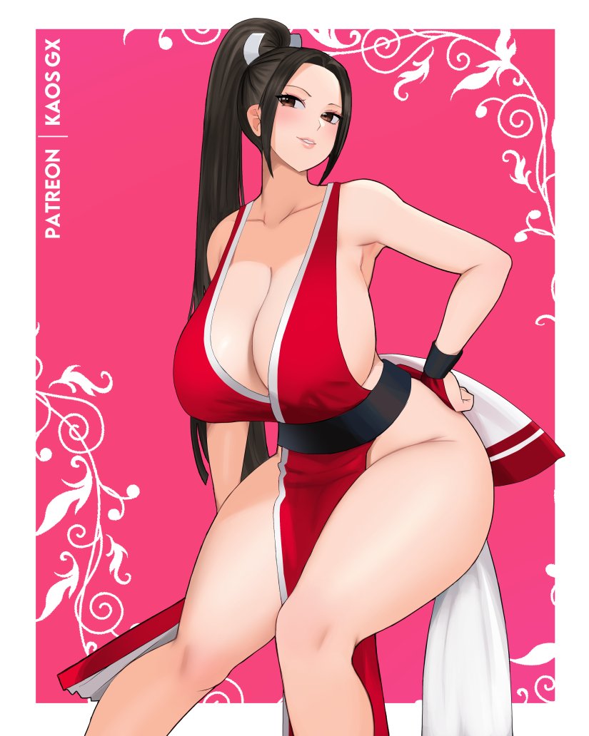 1girls asian_female big_breasts breasts confident curvy_female kaos_art king_of_fighters mai_shiranui revealing_clothes thick_thighs thighs