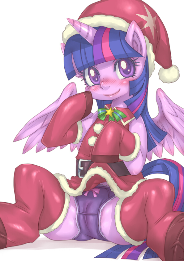 2013 alicorn blush christmas clothing equine female feral friendship_is_magic fur hair hat hoihoi holidays horn horse long_hair looking_at_viewer my_little_pony panties plain_background pony purple_eyes purple_fur purple_hair pussy santa_hat santa_suit sitting solo spread_legs spreading twilight_sparkle_(mlp) underwear white_background wings