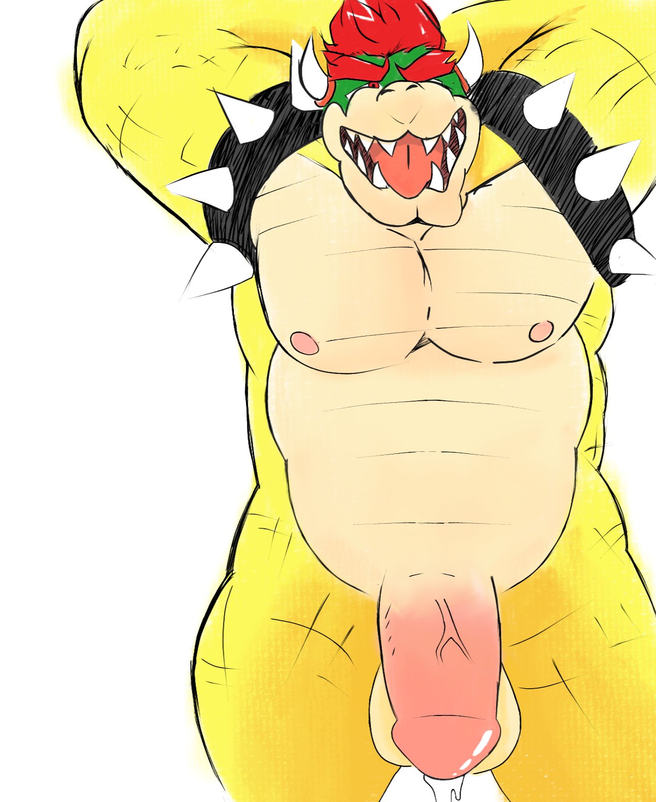 anthro balls bara big_penis bowser flaccid hands_behind_head male male_only mario_(series) muscles muscular nintendo nude penis scalie solo solo_male tugfx8