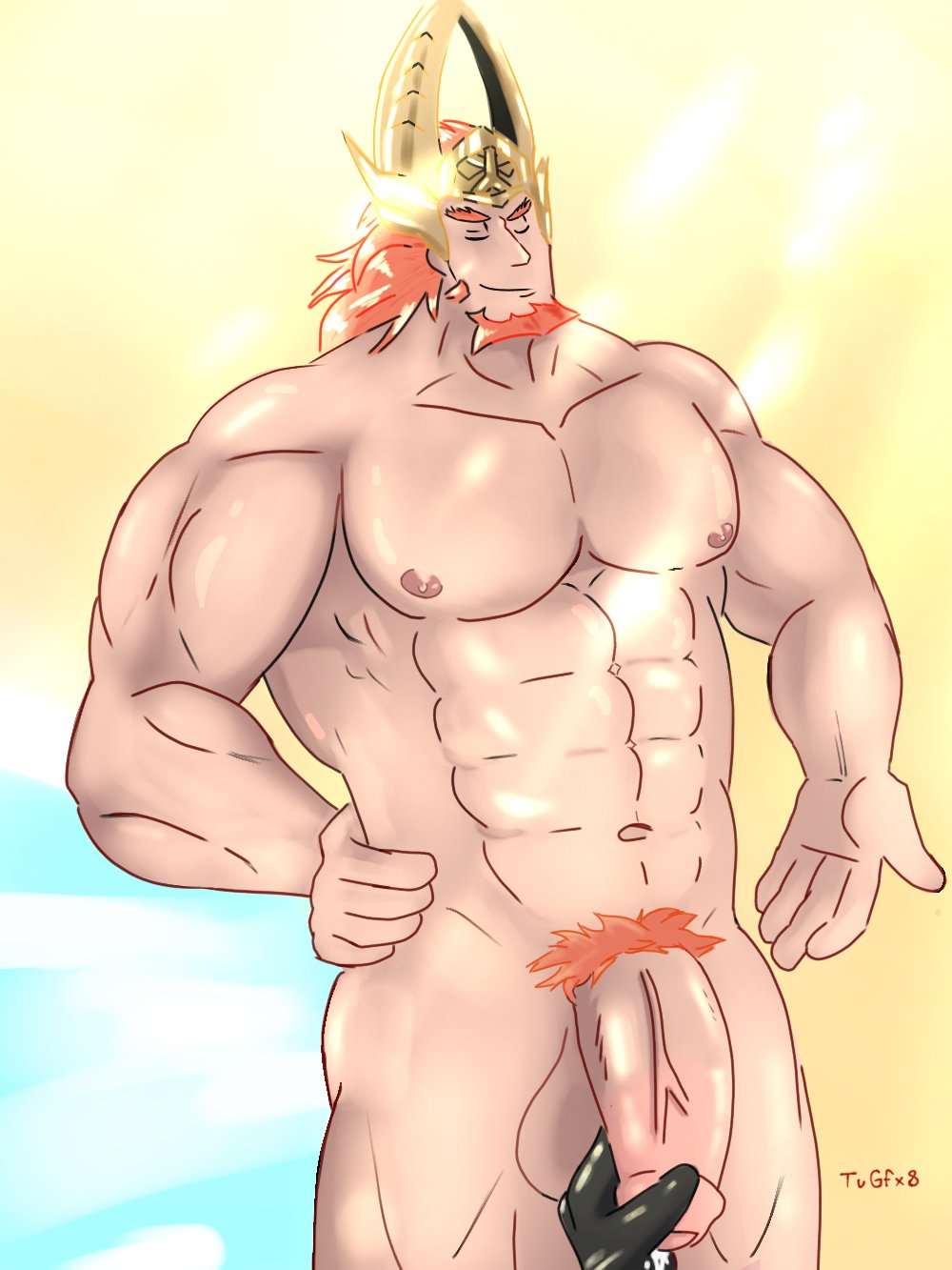 balls bara big_penis facial_hair fire_emblem fire_emblem_heroes flaccid male male_only muscles muscular nintendo nude penis surtr_(fire_emblem) tugfx8