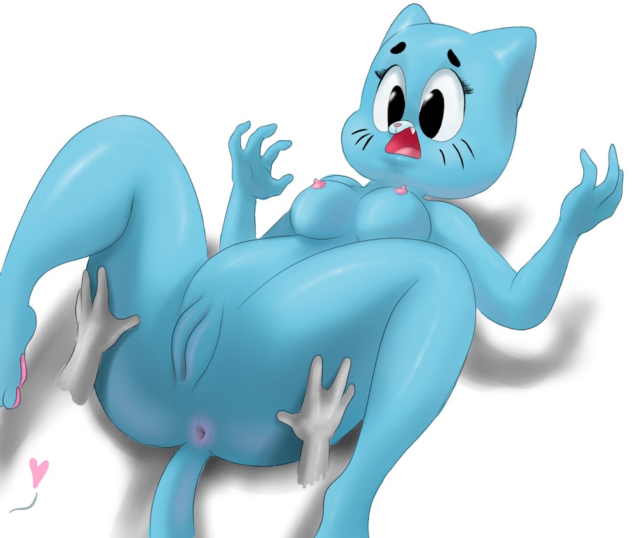 anthro anus breasts disembodied_hand feline female heart lying milf mother naughtycartoonist nicole_watterson nipples nude parent pussy spread_legs spreading the_amazing_world_of_gumball