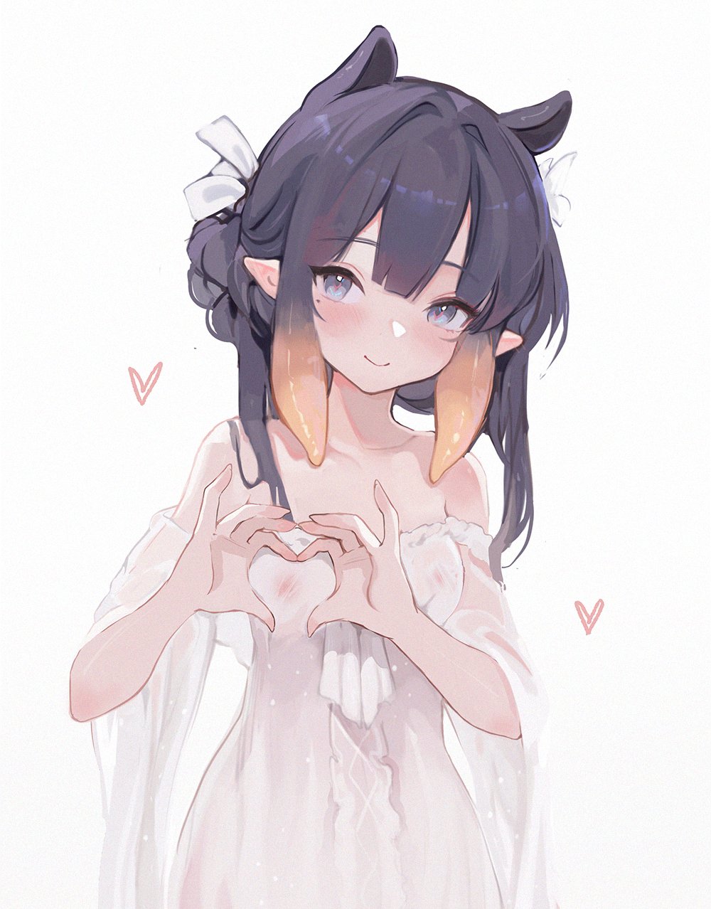 animal_ears blue_eyes breasts cute elf_ears flat_chest hand_heart heart heart_hands heart_symbol hololive hololive_english hololive_myth kemonomimi koahri loving_gaze ninomae_ina&#039;nis nipples_visible_through_clothing octopus_girl pointy_ears purple_hair see-through_clothing small_breasts smile smiling smiling_at_viewer tentacle_hair transparent_clothing wedding_dress white_dress wholesome