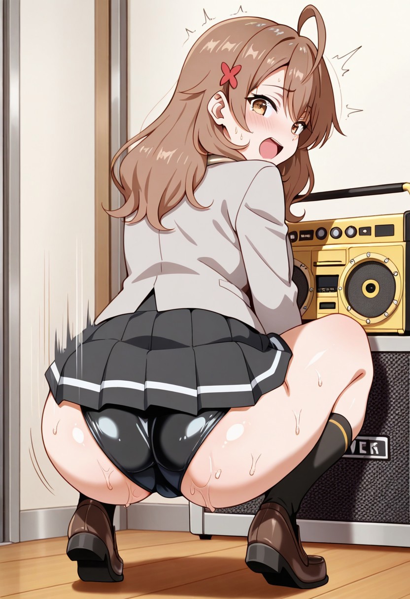 1girls ahoge ai_generated ass ass_shake black_skirt black_thighhighs bow bowtie brown_eyes brown_hair civitai gold_boombox_(prevence) grey_jacket hair_flower jacket long_hair maria_mikhailovna_kujou pleated_skirt school_uniform shaking_ass shirt skirt tokidoki_bosotto_russian_de_dereru_tonari_no_alya-san twerk twerk_hypnosis twerking uniform