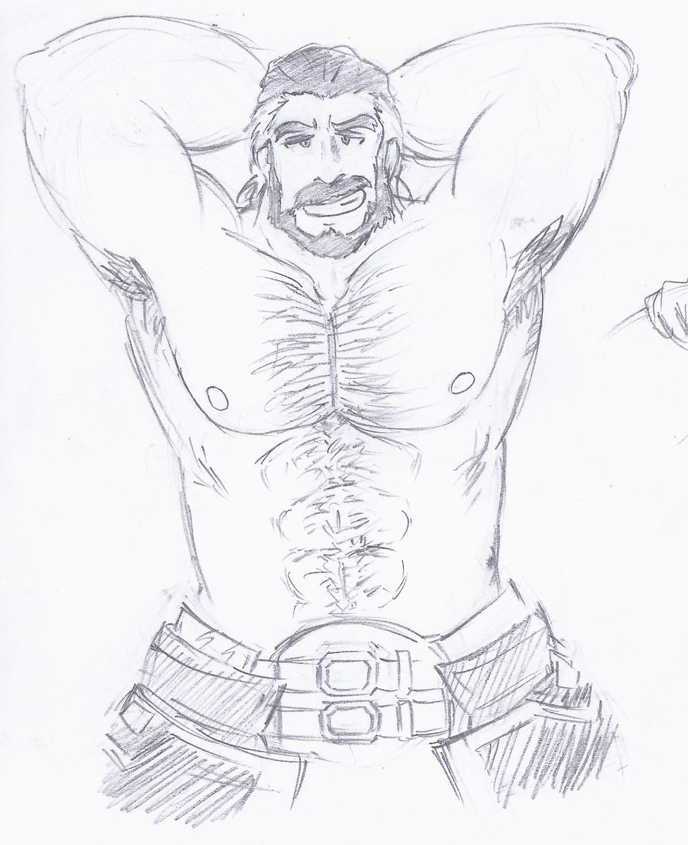 armpit armpit_hair armpits bara beard body_hair duessel_(fire_emblem) facial_hair fire_emblem hands_behind_head male male_only monochrome muscles muscular nintendo shirtless solo solo_male tugfx8