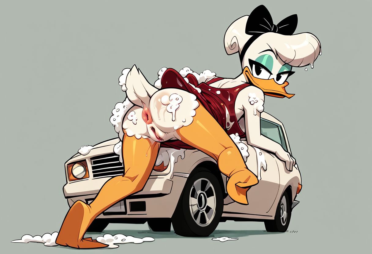 ai_generated anthro ass clothed daisy_duck disney dress duck ducktales ducktales_(2017) furry pussy ribbon solo standing