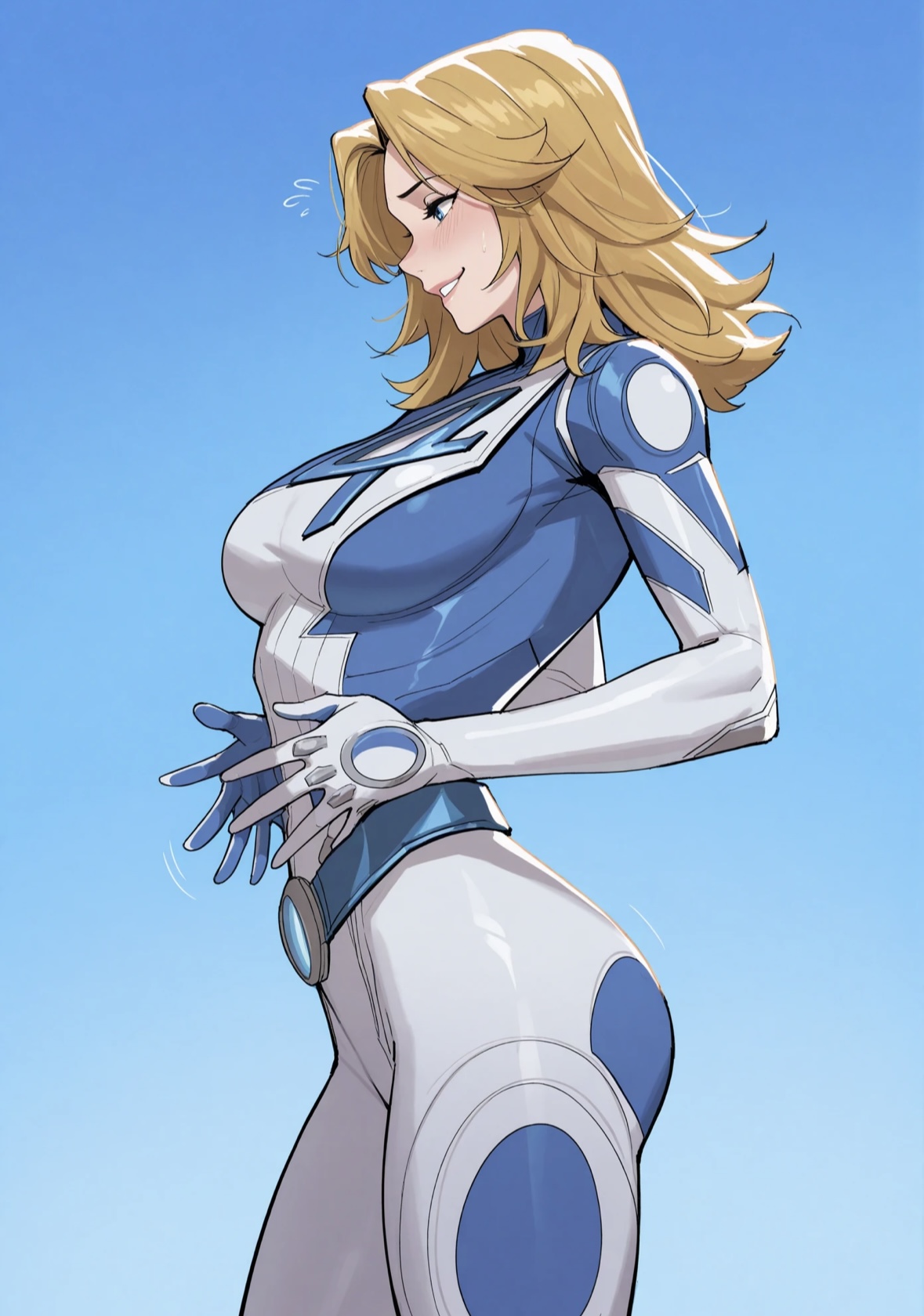 ai assisted, ai generated, anime style, ass, female, invisible woman, invisible woman (marvel rivals), marvel, marvel comics, marvel rivals, sue storm, superheroine, tight clothing