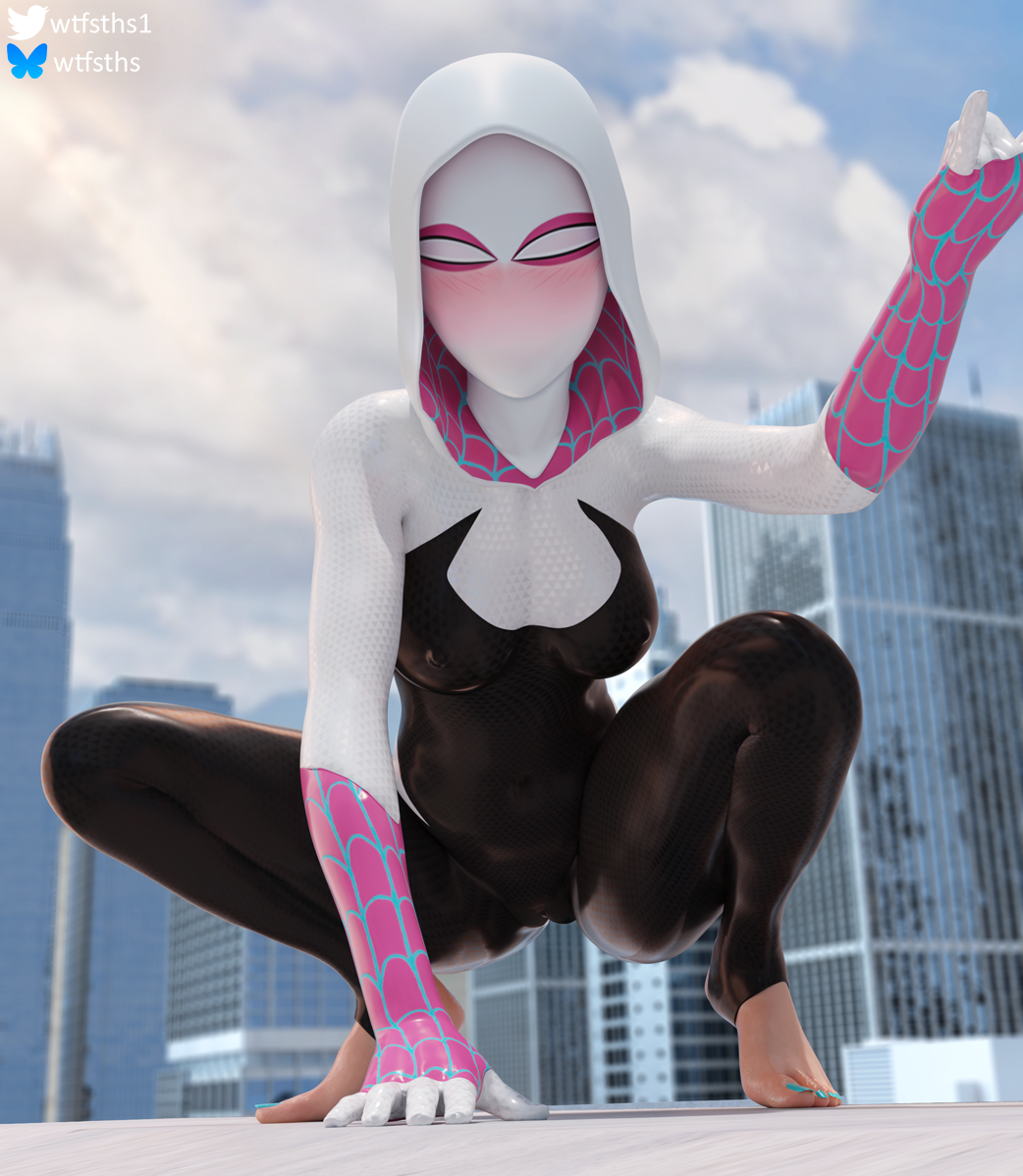 1girls 3d asymmetrical_hair blonde_female blonde_hair blue_eyes blue_toenail_polish blue_toenails blush blushing_at_viewer costume eye_contact feet female female_only foot_fetish ghost-spider gwen_stacy gwen_stacy_(spider-verse) light-skinned_female light_skin looking_at_viewer marvel marvel_comics multicolored_hair petite shiny_clothes shiny_suit shy skinny skinny_female solo spider-gwen spider-man:_across_the_spider-verse spider-man:_into_the_spider-verse spider-man_(series) superhero superhero_costume superheroine teenage_girl teenager tight_clothes tight_clothing tight_fit toenail_polish toenails toes wtfsths