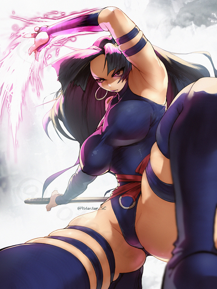 armpits big_ass big_breasts cameltoe female female_only kneeling low-angle_view marvel marvel_rivals nipple_bulge psylocke psylocke_(marvel_rivals) sai_(marvel) thick_thighs thighs vengeance_psylocke yotastar