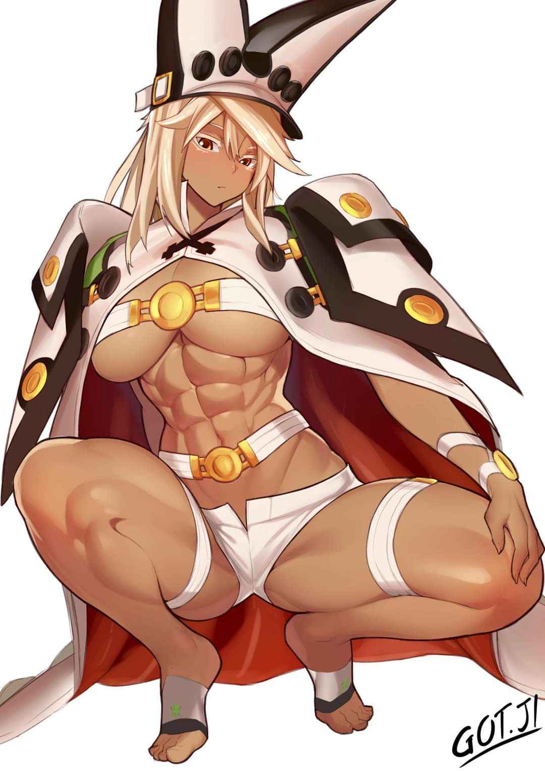 1girls abs artist_request dark-skinned_female dark_skin guilty_gear guilty_gear_xrd looking_at_viewer ramlethal_valentine spread_legs tagme