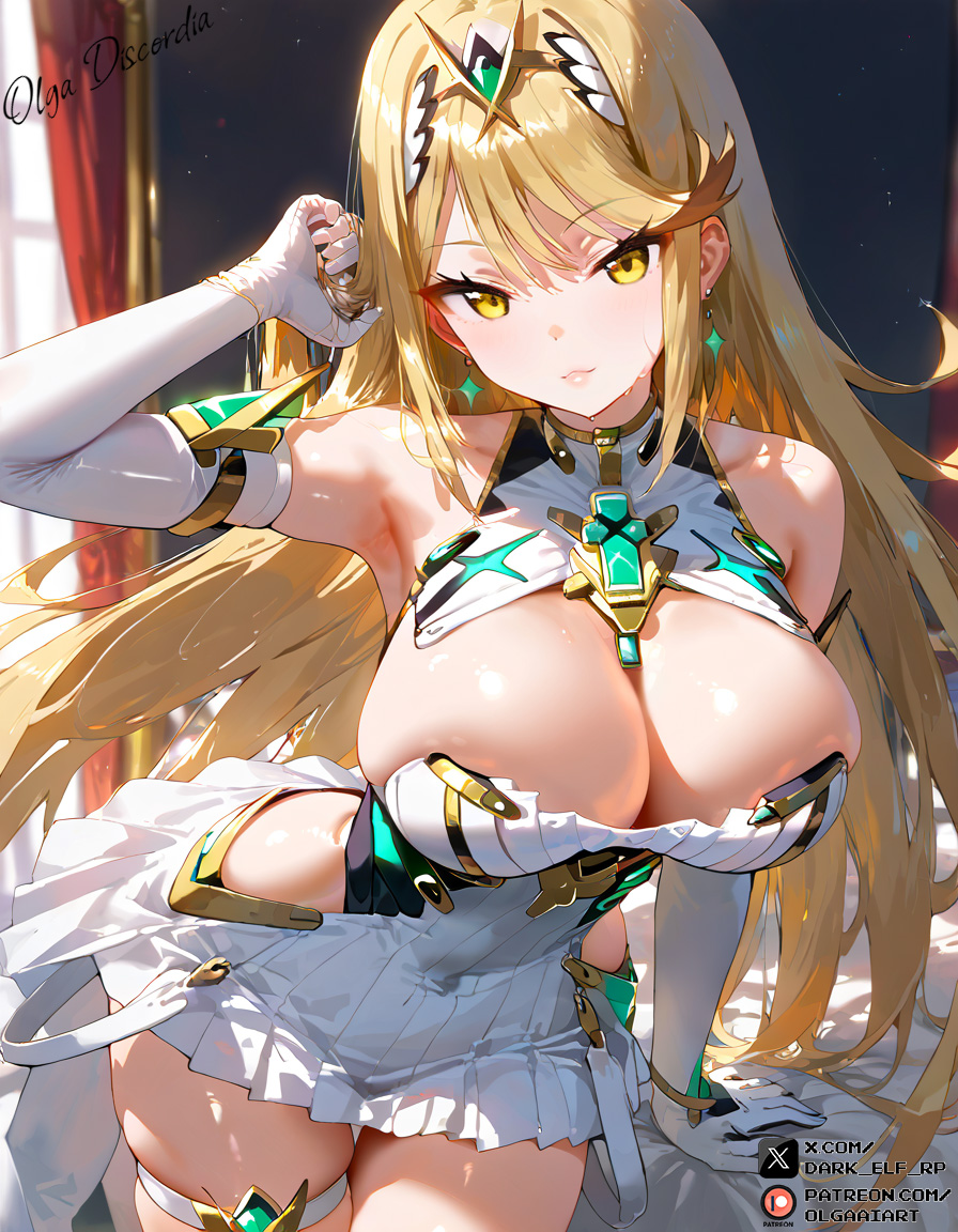 ai_generated blonde_female blonde_hair breasts core_crystal female female_only hikari_(xenoblade_2) huge_ass huge_breasts large_breasts mythra_(xenoblade) olgaaiart self_upload tagme xenoblade_(series) xenoblade_chronicles_2
