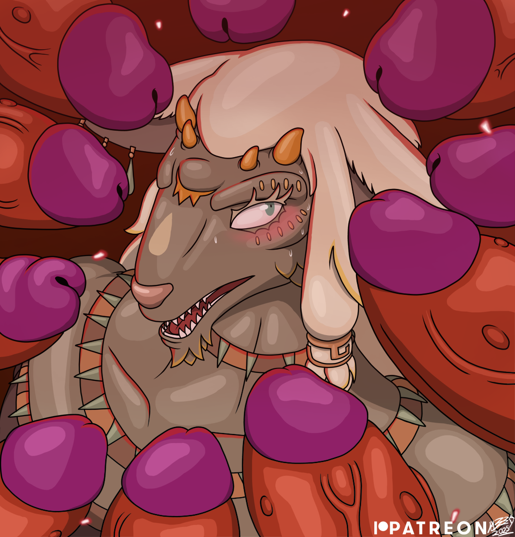 2d 3_eyes anthro big_penis blin_(tloz) blush bodily_fluids bokoblin defeated eyelashes genitals group male male/male multi_eye nervous nintendo penis pizzaozzy_(artist) rauru_(tears_of_the_kingdom) surrounded surrounded_by_penis sweat tears_of_the_kingdom teeth the_legend_of_zelda warts zonai