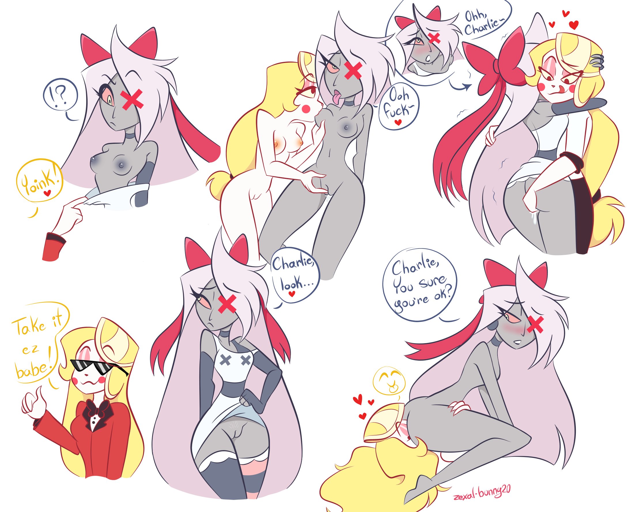 2girls, angel, ass, ass grab, big ass, big breasts, blonde hair, blush, breast grab, breast sucking, breasts, canon couple, charlie morningstar (hazbin hotel), clothed, clothing, demon, facesitting, female, female only, female/female, glasses, grey body, hair, hazbin hotel, multiple females, multiple girls, nipples, nude, nude female, open mouth, open smile, partially clothed, pussy, sex, shaved pussy, smile, starlightpearl, tongue, tongue out, vaggie (hazbin hotel), white body, yuri, zexal-bunny20