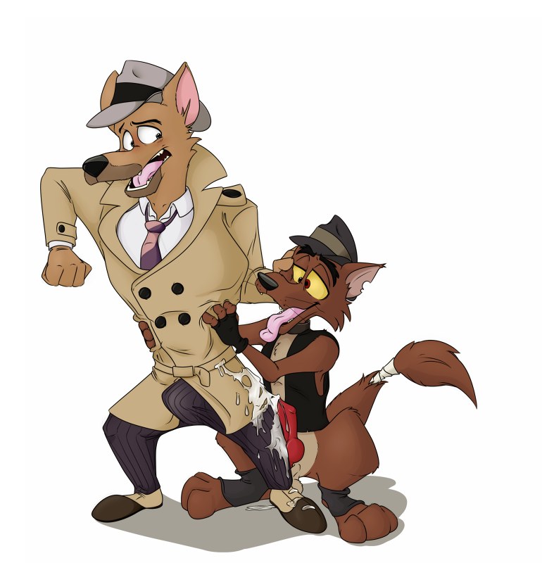 ace_hart anthro bottomless brown_fur canine clothed clothes cum dog_city erection fedora fur furry furry_only gay german_shepherd grope hat jim_henson knot mad_dog male neenya penis premature_ejaculation trenchcoat white_background