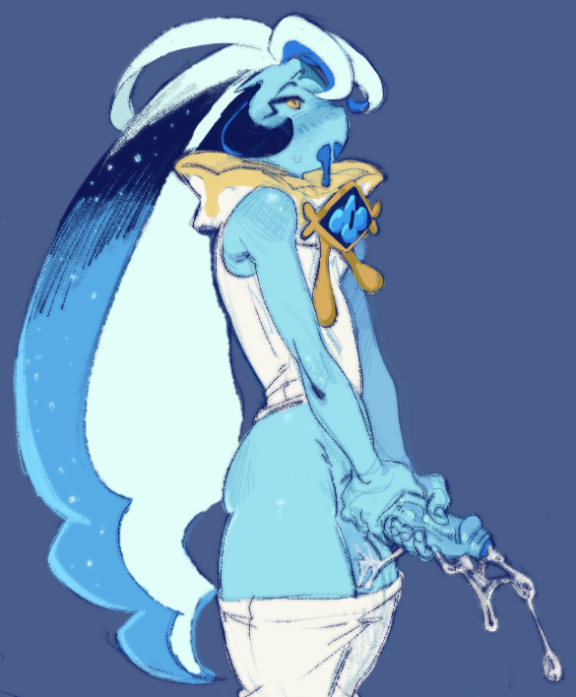 blue_body blue_skin cookie_run cum jerking long_hair masturbation pants_down penis precum sage_of_truth saliva shadow_milk_cookie veiny_penis