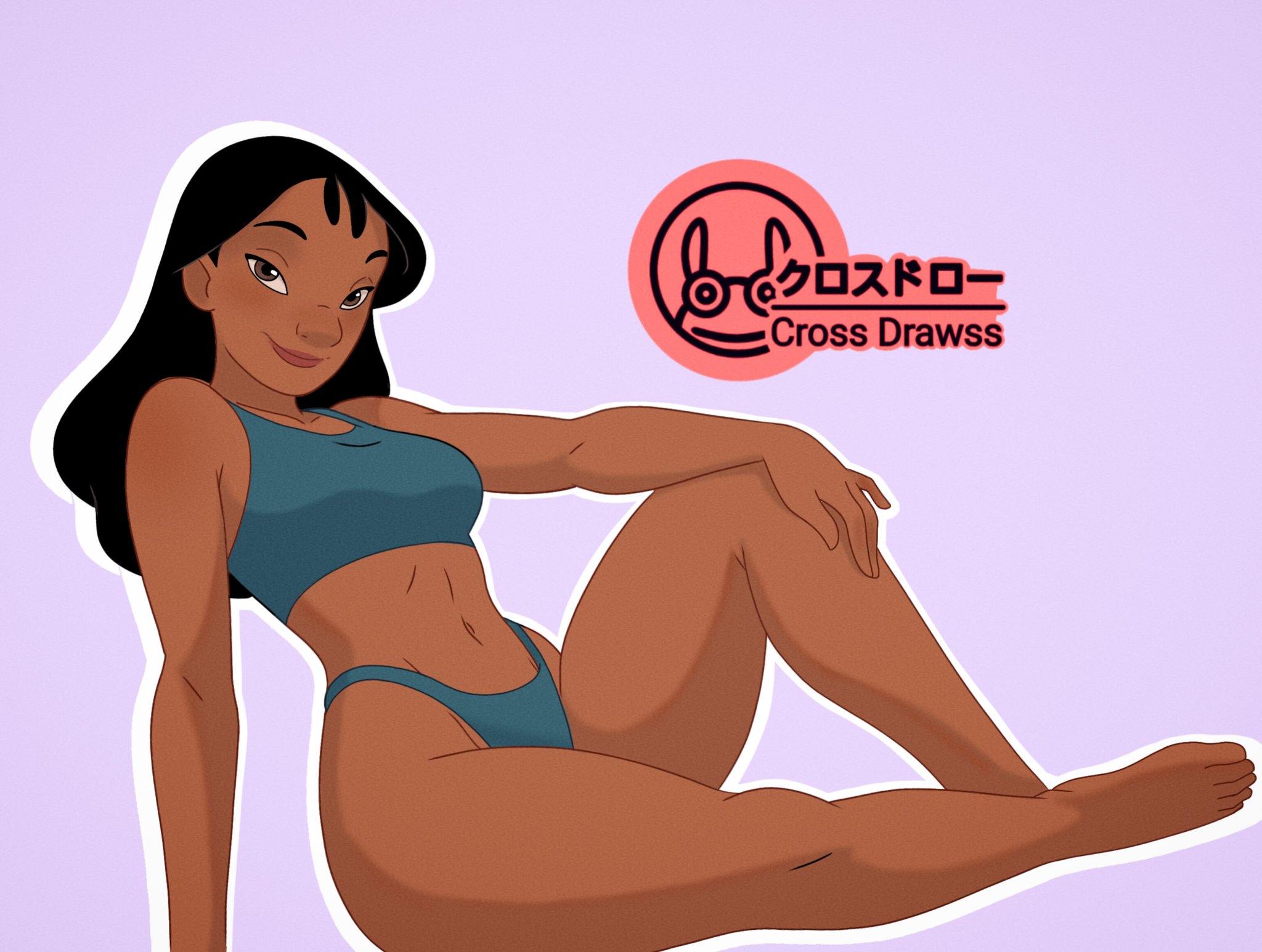 big breasts, big thighs, big titties, bikini, black hair, breasts, brown skin, crossdrawss, curvaceous, curvaceous female, curvaceous figure, curvy, curvy figure, curvy hips, disney, disney channel, female, female focus, female only, lilo and stitch, long hair, looking at viewer, nani pelekai