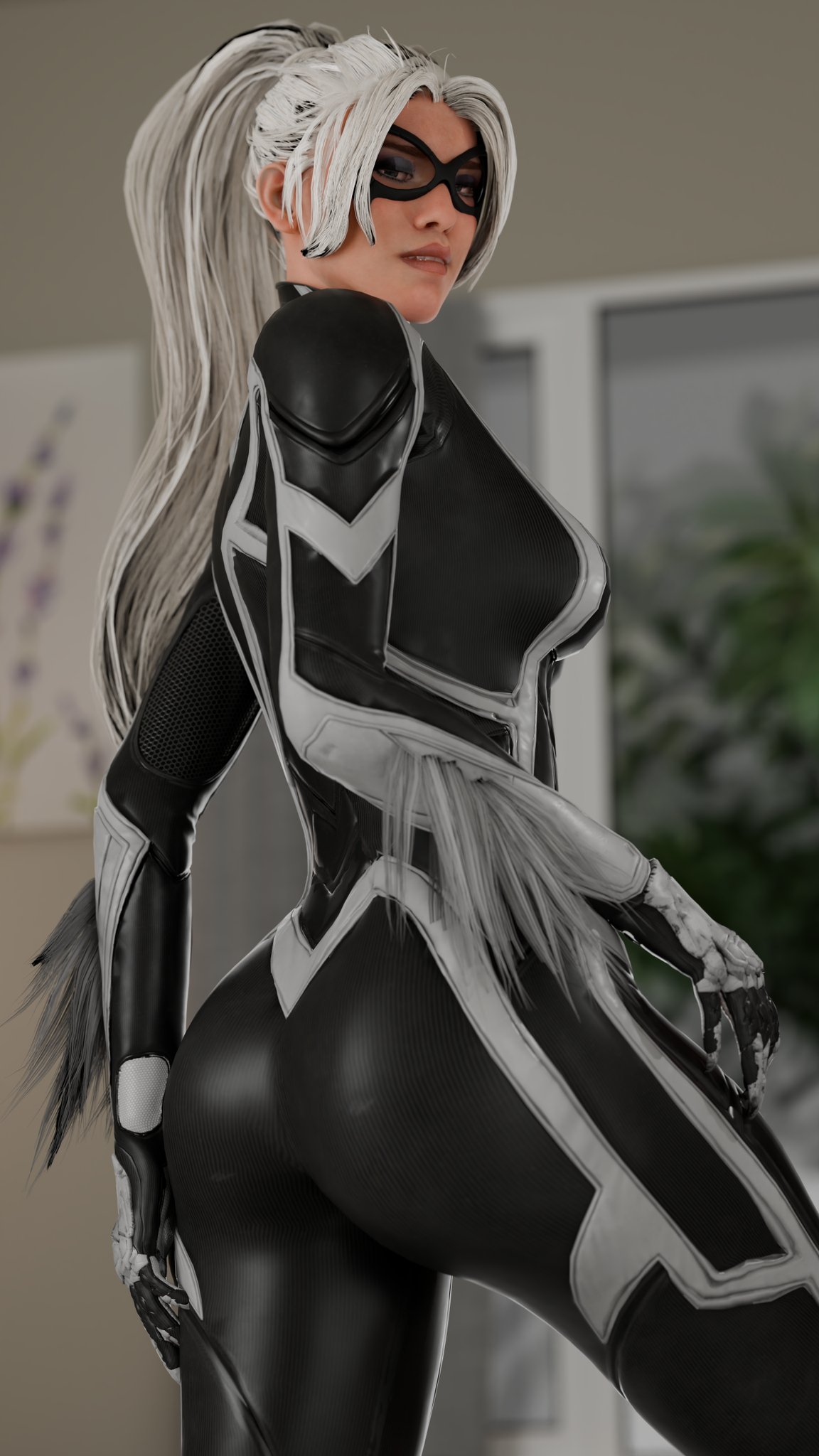 1girls, 2026, 3d, 3d (artwork), alluring, ass, big ass, big breasts, black cat (insomniac), black cat (marvel), bodysuit, breasts, curvaceous, curvaceous body, curvaceous female, curvaceous figure, curvaceous hips, curvy, curvy body, curvy female, curvy figure, curvy hips, domino mask, enticing, eyemask, eyeshadow, felicia hardy, female, hips, hourglass figure, kiart2055, light skin, light-skinned female, looking at viewer, marvel, marvel comics, mask, masked, masked female, ponytail, seducing, seductive, seductive look, shiny, shiny ass, shiny butt, shiny clothes, skin tight, spider-man (insomniac series), spider-man (series), superheroine, teasing, teasing viewer, temptation, tempting, tempting viewer, thick, thick ass, thick breasts, thick hips, thick thighs, tight clothes, tight clothing, voluptuous, voluptuous female, white hair, wide hips