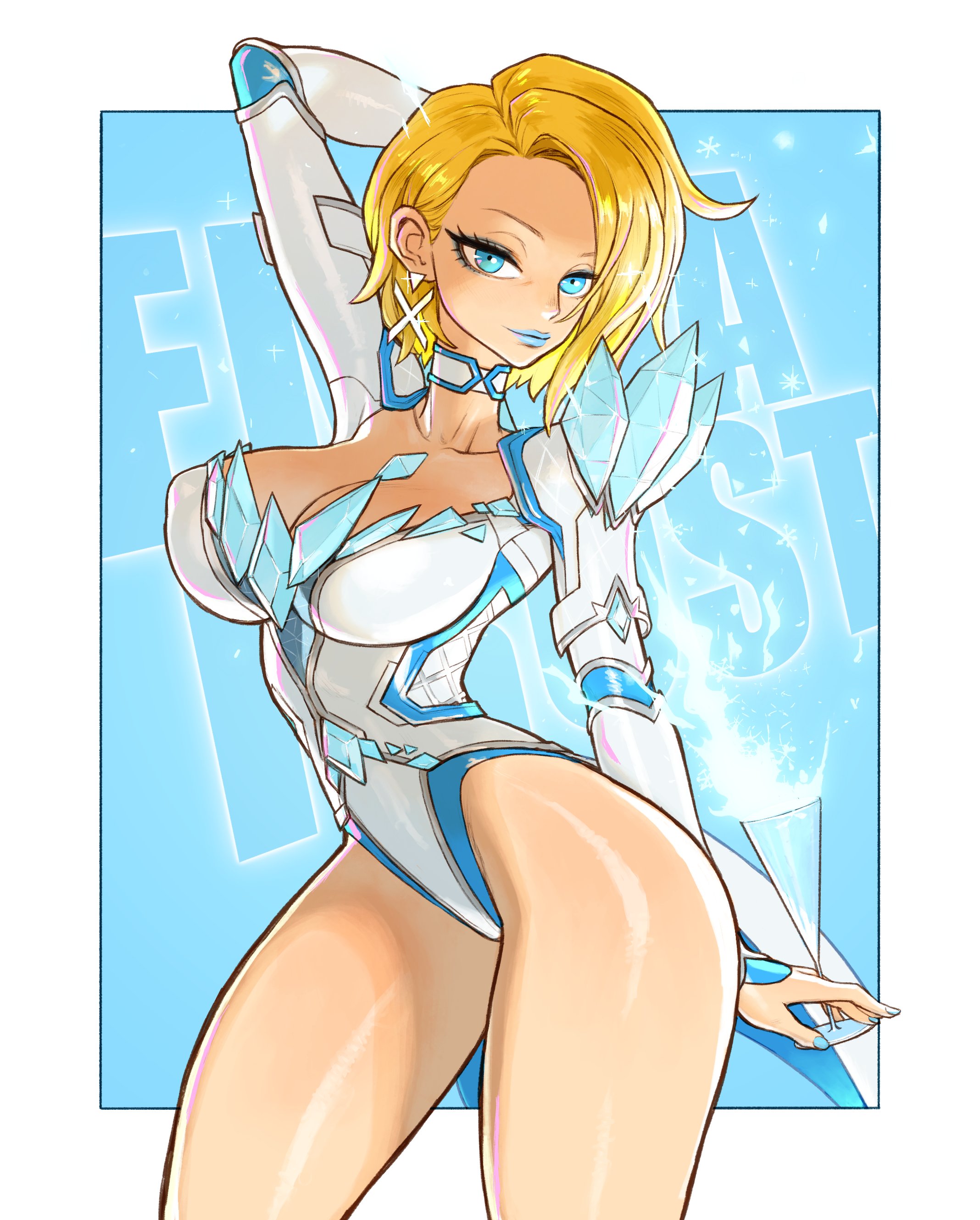 1girls, blonde female, blonde hair, blue lipstick, blue nails, bob cut, breasts, datinsl, dattosan, ddaatt33, emma frost, emma frost (marvel rivals), female, female focus, female only, large breasts, light skin, light-skinned female, looking at viewer, marvel, marvel comics, marvel rivals, solo, thick thighs, thighs, white queen, wide hips