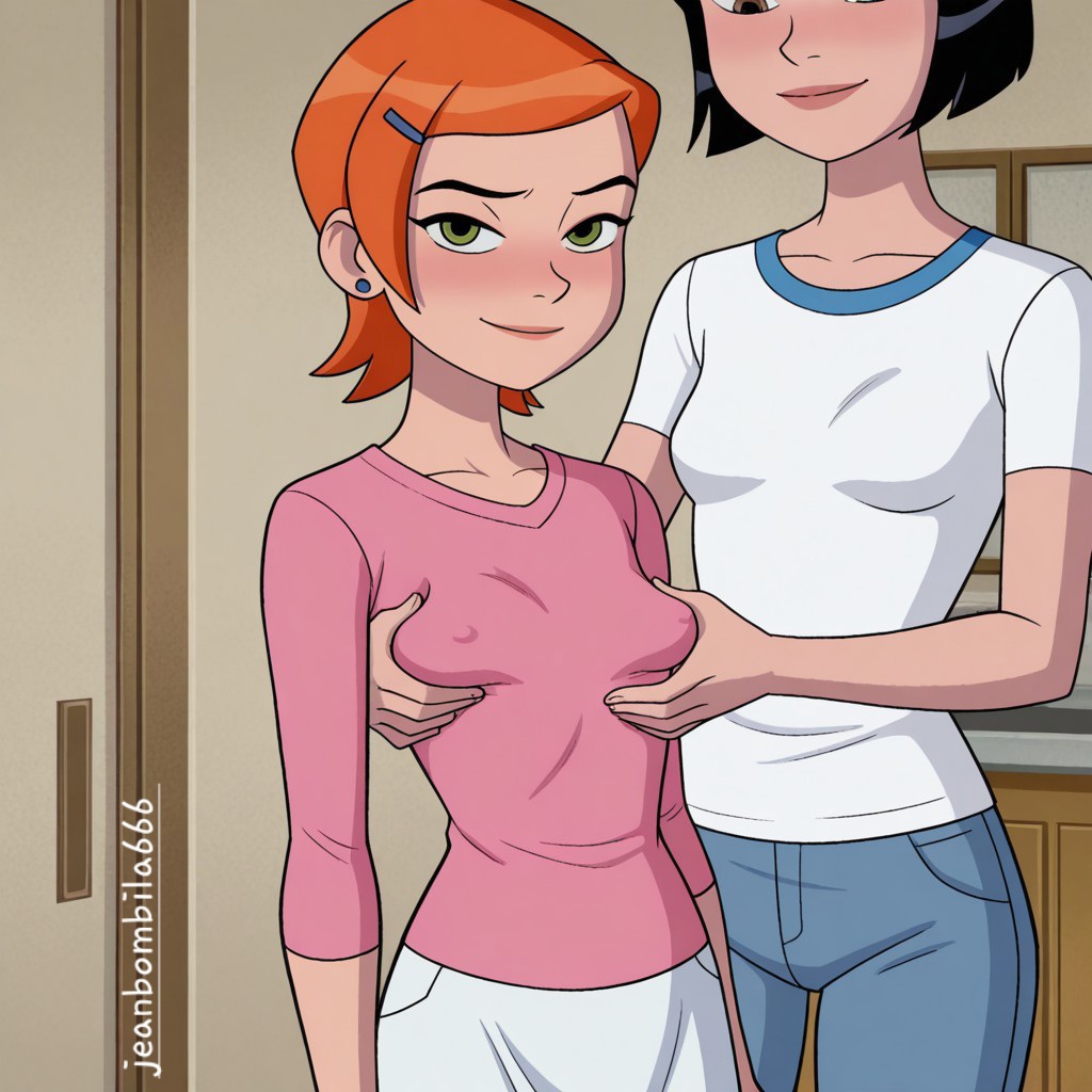 2girls, ai generated, ben 10, ben 10 (classic), ben 10 alien force, ben 10 ultimate alien, cartoon network, female, female only, gwen tennyson, gwen tennyson (classic), jeanbombila666, julie yamamoto, lesbian, multiple females, multiple girls, yuri