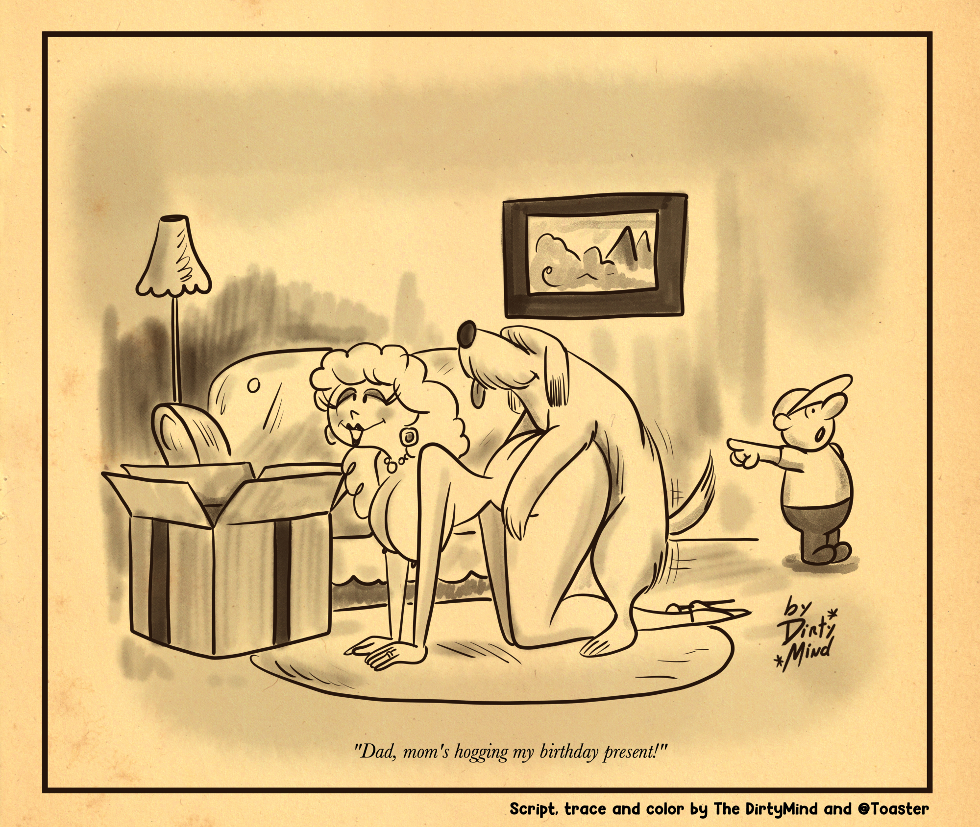 1girls, 2boys, 2d, all fours, animal genitalia, animal penis, ass, big ass, big breasts, breasts, canid, canine, canine on human, cheating, cheating wife, cucked by beast, dialogue, dirtymind, doggy style, domestic dog, english text, female, female on feral, feral, feral on female, feral on human, feral penetrating, feral penetrating human, huge ass, huge breasts, human, human female, human on feral, human penetrated, interspecies, long hair, loving it, male, male/female, netorare, nipples, nude, original, penetration, penis, pleasure face, pussy, ring, sex, speech bubble, text, vaginal insertion, vaginal penetration, vaginal sex, vintage, wedding ring, wife, zoophilia