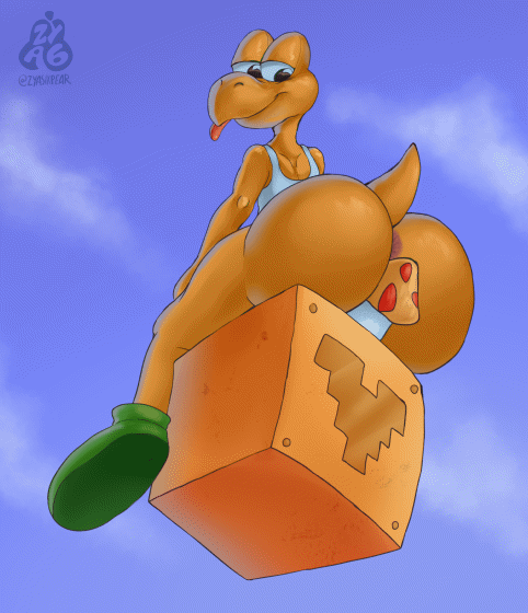 1boy animated anus ass barely_visible_anus big_butt bottomless box bubble_butt clothed clothing container footwear fungus inviting koopa koopa_troopa live2d looking_at_viewer male male_only mario_(series) mushroom nintendo reptile scalie shell-less shoes sky tail tired_eyes tongue tongue_out zyasixpear