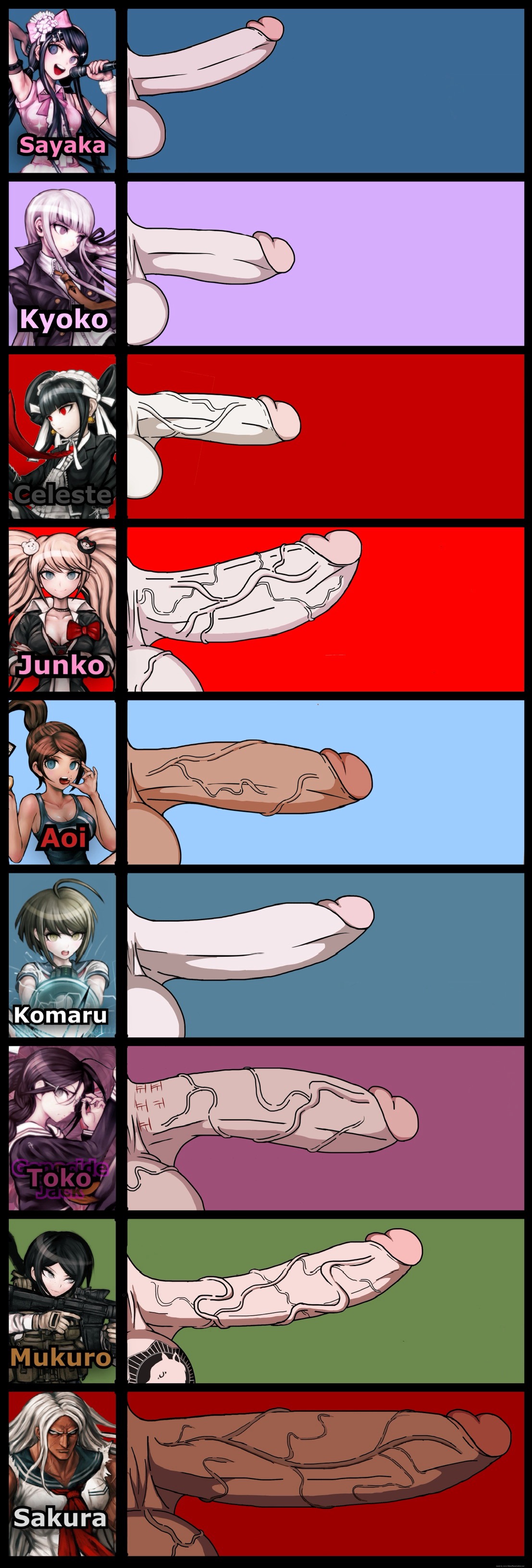 6+futas, 9futas, asahina aoi, balls, big penis, celestia ludenberg, chart, danganronpa, danganronpa 1, danganronpa ultra despair girls, danganronpa: trigger happy havoc, dark skin, dark-skinned futa, erection, fukawa touko, futa only, futanari, genocider shou, huge balls, huge cock, huge penis, human, intersex, junko enoshima, kirigiri kyouko, light skin, light-skinned futa, maizono sayaka, mukuro ikusaba, naegi komaru, oogami sakura, pale-skinned futa, penis, penis chart, penis comparison, penis size chart, penis size comparison, penis size difference, self upload, simple background, simple shading, size chart, size comparison, smooth balls, smooth penis, standing, text, uncensored, veiny balls, veiny penis, why-am-ihere