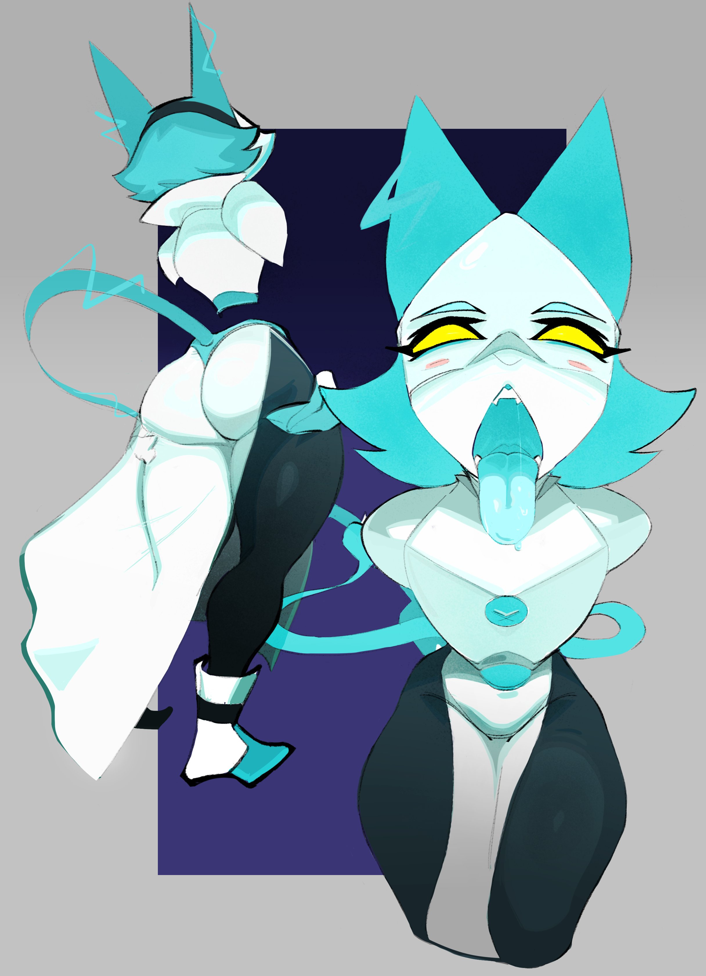 2021, 2d, ass, deltarune, deltarune chapter 2, female, humanoid, open mouth, robot, robot girl, robot humanoid, tagme, tasque manager (deltarune), tongue, tongue out, undertale (series)