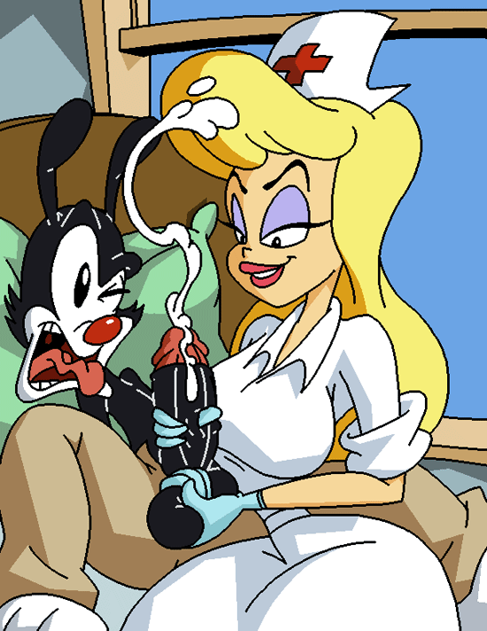 animaniacs anthro ball_fondling balls big_breasts blonde_hair breasts cock_and_ball_torture cum cumshot dboy erection female hair handjob hello_nurse human male nurse orgasm penis sex smile straight yakko_warner