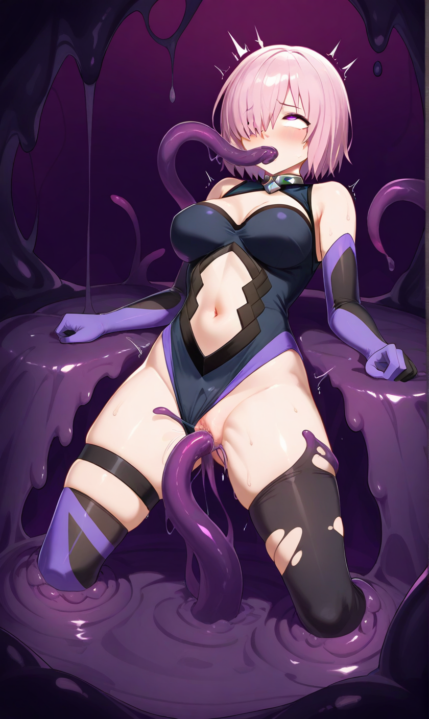 1girls ahe_gao ai_generated corruption fate/grand_order fate_(series) female female_only latex mash_kyrielight slime tentacle