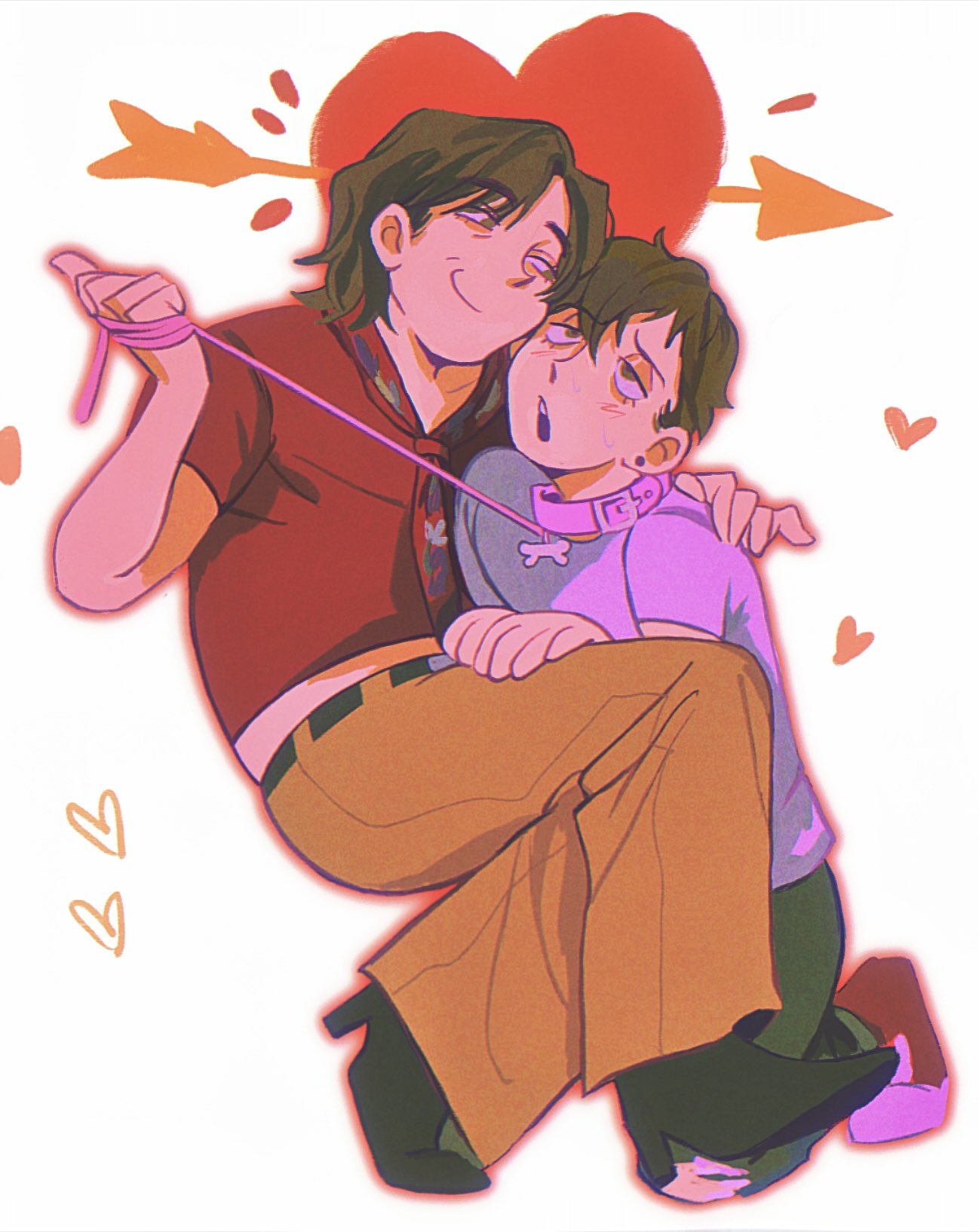 2boys, 814aimee, frank iero, gerard way, gerard way (alpharetta), heart, kneeling, leash and collar, leash pull, male, my chemical romance, older male and younger male, open mouth, puppy boy frank iero, smile